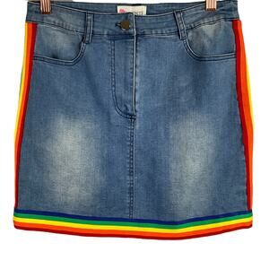 L'Atiste Amy Mini Skirt PRIDE Rainbow Trim Blue Denim Jean Skirt Med NWT NEW